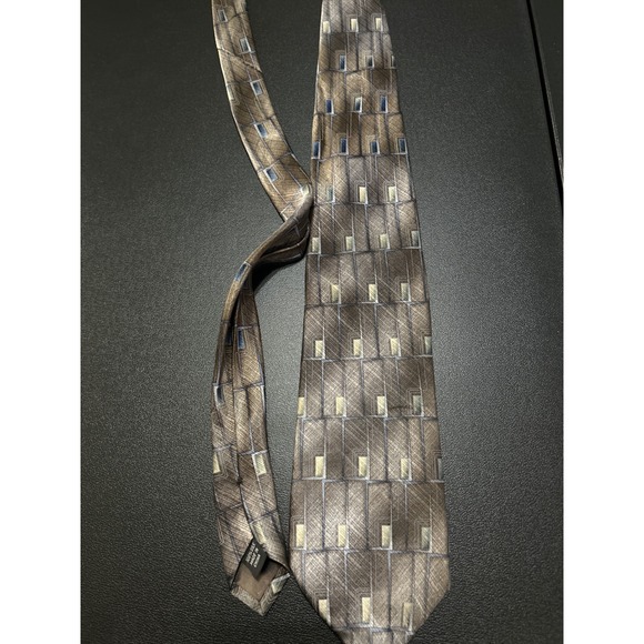 Joseph & Feiss International 100% Silk Necktie - Brown Geometric - Picture 1 of 4